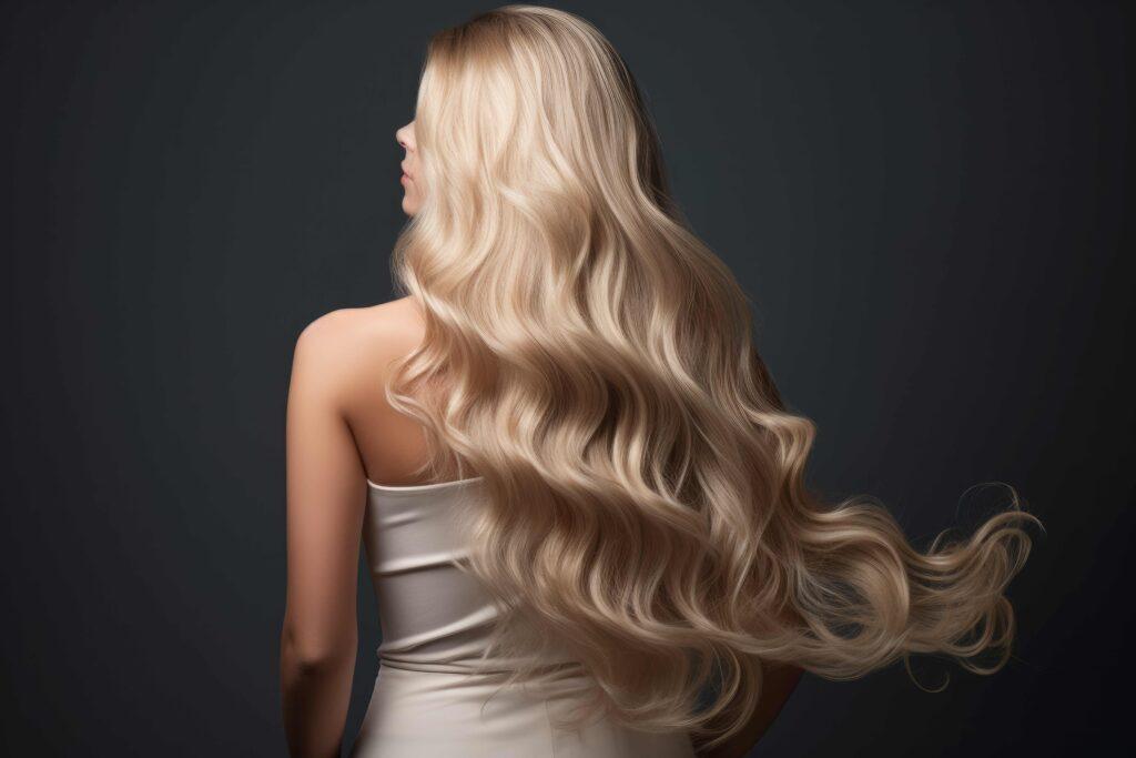 Profil eines schönen jungen Models mit langen blonden Haaren