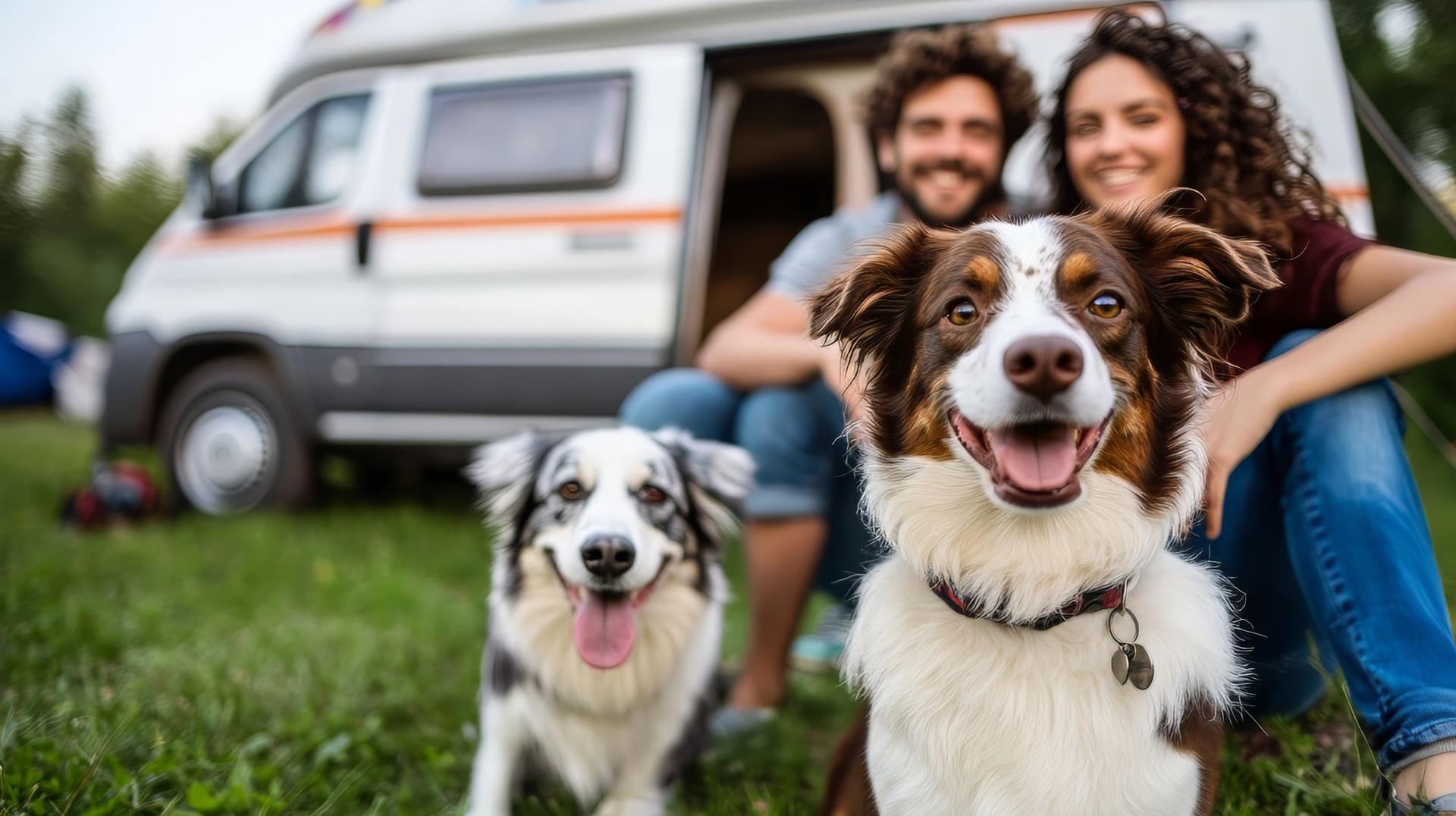 Hunde mit Camper auf Wiese | Pernaturam